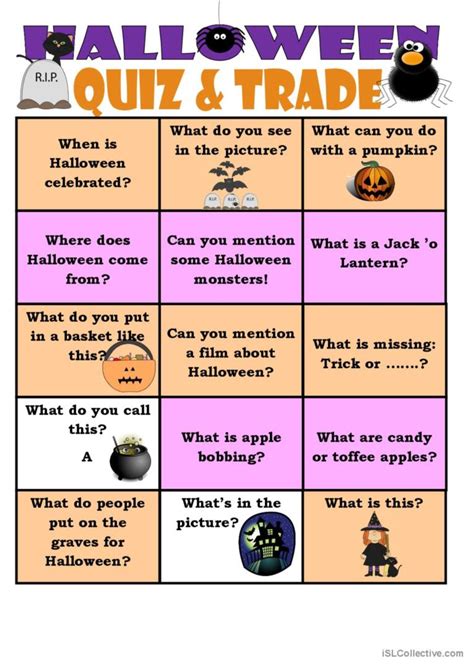 Halloween Quiz 'n Trade warmer, fill…: English ESL worksheets pdf & doc