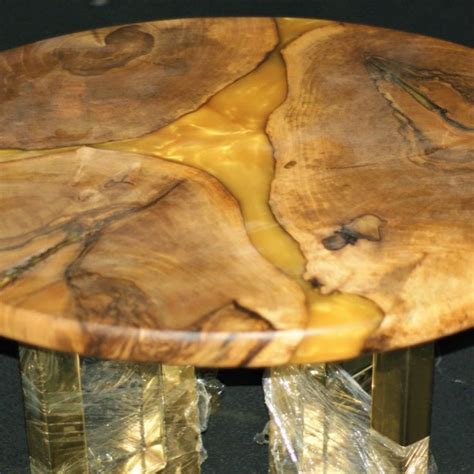 Round Coffee Table, Live Edge Table, Gold Epoxy Resin River Coffee Table, Walnut Wood Slab Table ...