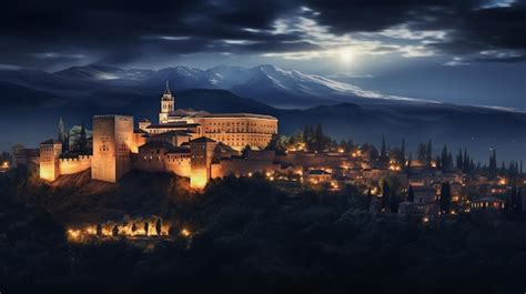 Premium AI Image | Night view of Alhambra