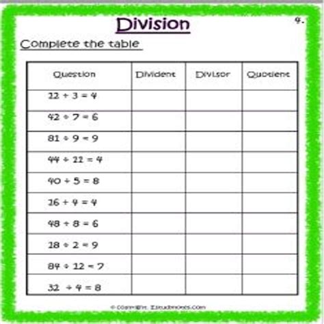 Maths Division Worksheet For Class 3