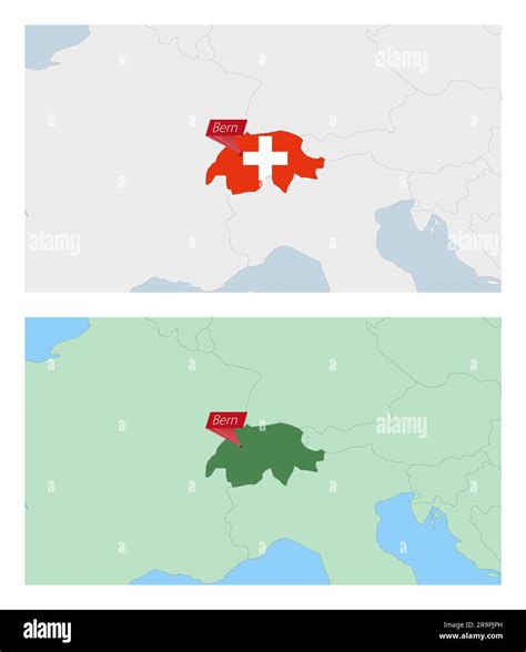 Switzerland map with pin of country capital. Two types of Switzerland map with neighboring ...