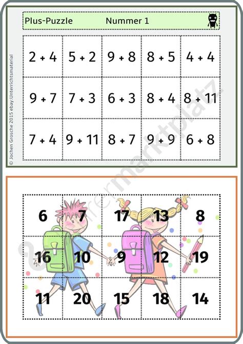 1+1-Puzzles: Selbstständiges Üben der Addition und Subtraktion im ZR 20 | Kinder mathe, Erste ...