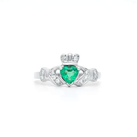 Emerald And Diamond Gold Claddagh Ring