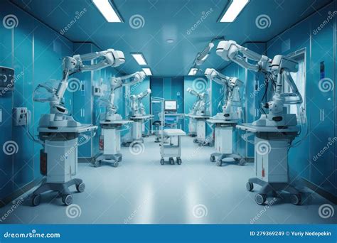 Team of Robots Working in a Hospital Setting. Generative AI Stock ...