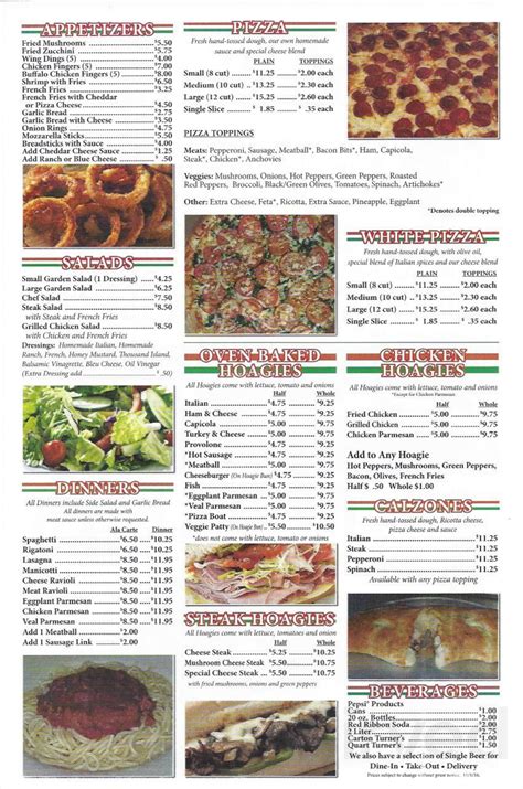 Napoli Pizzeria menu in Pittsburgh, Pennsylvania, USA