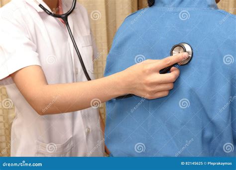 Doctor with Stethoscope Listening To Lung Sound of Patient Stock Image - Image of doctor, lung ...