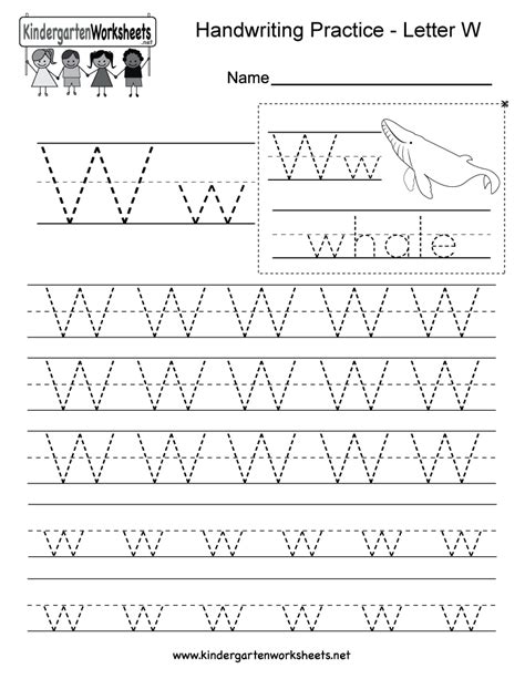 Letter W handwriting practice worksheet for kindergarteners. This series of handwriting alphabet ...