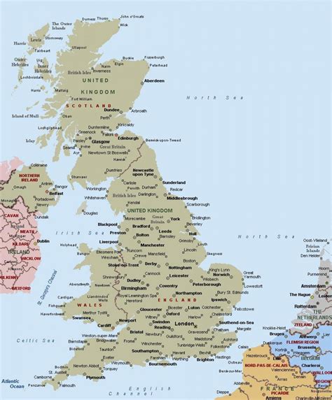 Map of Great Britain showing towns and cities - Map of Great Britain cities and towns (Northern ...