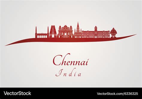 Chennai skyline in red Royalty Free Vector Image