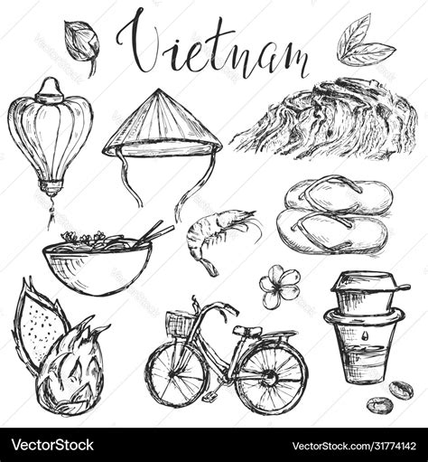 Set traditional vietnamese elements and symbols Vector Image