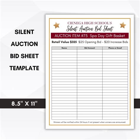 Silent Auction Fundraiser Bid Sheet Red | Silent auction bid sheets ...