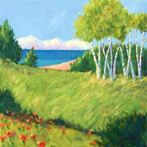 BIrches Lake Michigan Painting by Ellie Harold - Fine Art America