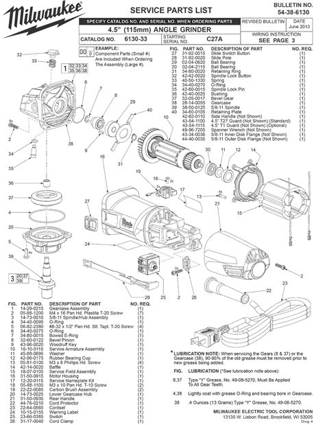 Milwaukee 6130-33 c27a Parts - 4.5" 115mm Angle Grinder - Milwaukee Grinder Parts - Milwaukee ...