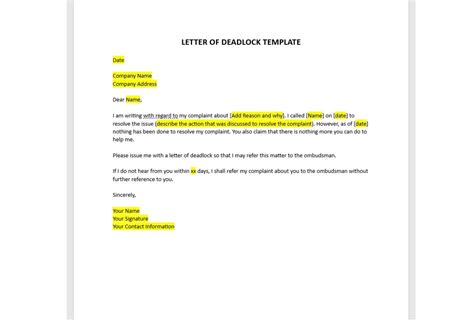 Editable Deadlock Letter Template, Deadlock Letter Template, Deadlock ...