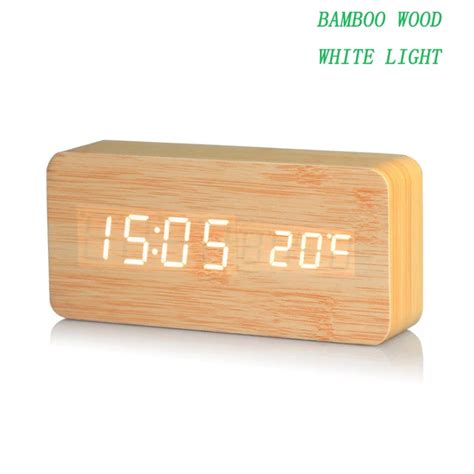 Aesthetic Creativity Digital LED Alarm Clock Sound Control LED Wooden ...