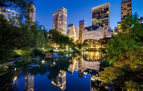 Wallpaper reflection, river, building, New York, night city, Manhattan ...