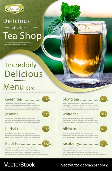 Delicious hot tea shop menu Royalty Free Vector Image