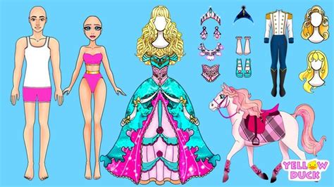 PAPER DOLLS DRESS UP NEW DRESSES FOR PRINCESS & PRINCE ON MAGIC HORSE ...