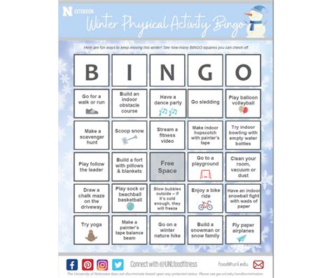 Nutrition and Physical Activity Bingo Cards | UNL Food