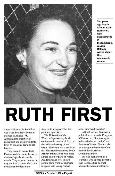 Ruth First by Jo Ann Collinge (SPEAK), October 1992, Johannesburg ...