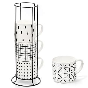 Amazon.com: TOPZEA Set of 4 Stackable Ceramic Coffee Mugs with Metal ...