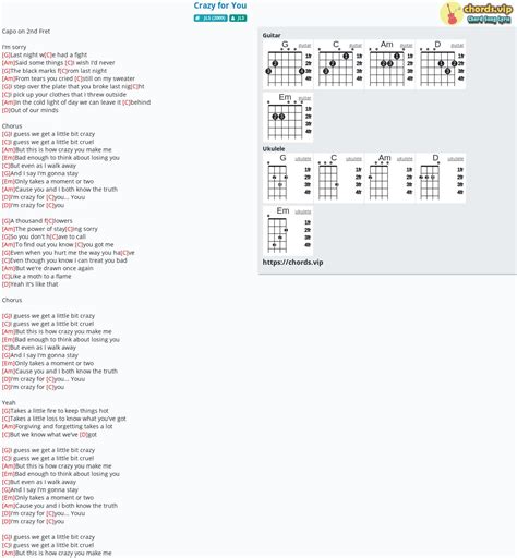 Chord: Crazy for You - tab, song lyric, sheet, guitar, ukulele | chords.vip