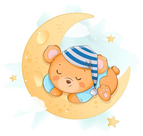 Cute little bear sleeping on the moon 3225911 Vector Art at Vecteezy