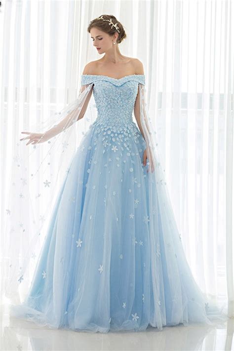 Ice blue tulle off shoulder prom dress,ball gowns wedding dress | Vestido de noiva renda ...