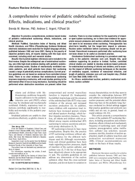 (PDF) A comprehensive review of pediatric endotracheal suctioning: Effects, indications, and ...