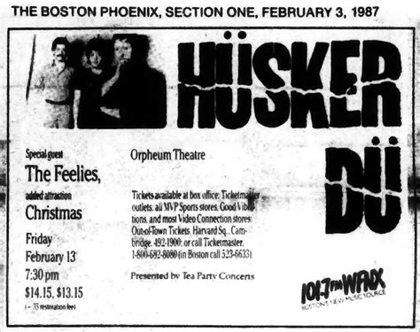 Hüsker Dü, 13 Feb 1987 print ad (Orpheum, Boston MA—canceled/rescheduled)