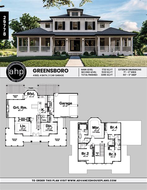 2 Story Southern Style House Plan | Greensboro | Southern house plans, Country style house plans ...