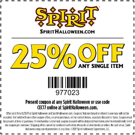 Spirit Halloween coupons - 25% off a single item at