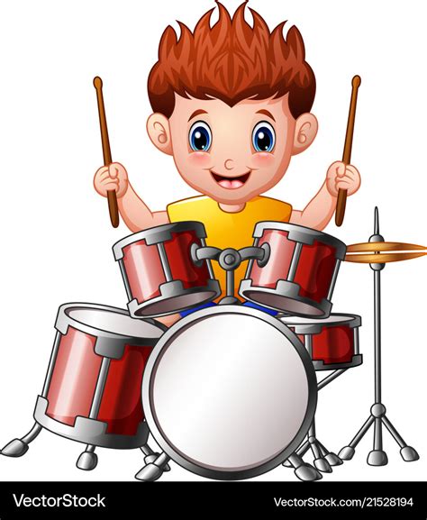 Cartoon boy playing a drums Royalty Free Vector Image