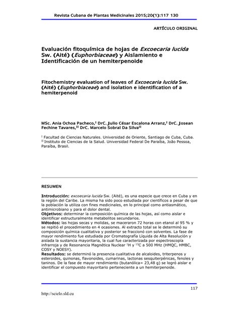 (PDF) Phytochemistry evaluation of Excoecaria lucida Sw. (Aité) (Euphorbiaceae) leaves ...