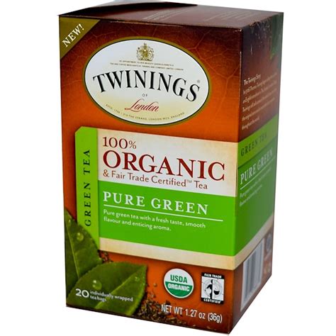 Twinings, 100% Organic Green Tea, Pure Green, 20 Tea Bags, 1.27 oz (36 g) - iHerb.com