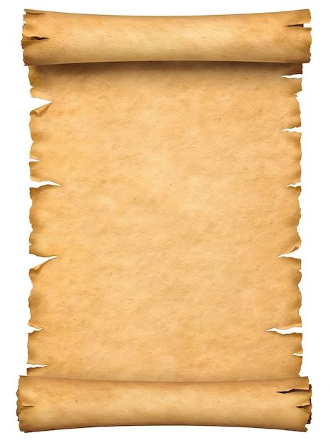 Premium Photo | Old paper manuscript or papyrus scroll vertically oriented isolated on white ...