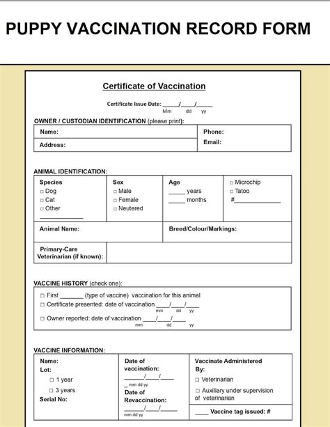 Pet Vaccination Record Template Puppy Vaccination Record Form Dog Vaccination Record PDF and ...