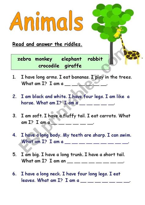 Animal Riddles - ESL worksheet by Charleneesl