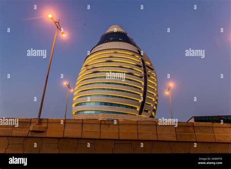 KHARTOUM, SUDAN - MARCH 9, 2019: Evening view of Corinthia Hotel in Khartoum, capital of Sudan ...