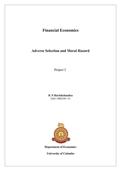 (PDF) Adverse Selection and Moral Hazard