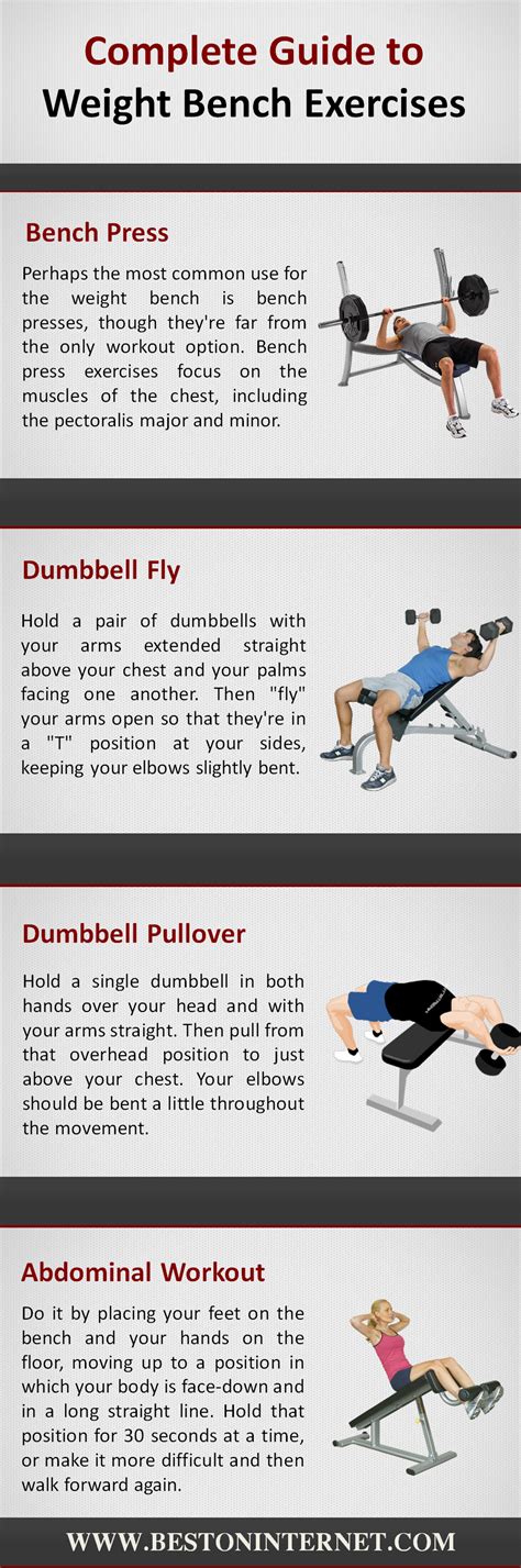 Complete Guide to Weight Bench Exercises http://www.bestoninternet.com ...