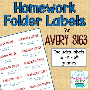 Homework Folder Labels by Raising Scholars | Teachers Pay Teachers