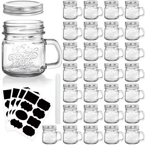 Buy DEAYOU 30 Pack 8 OZ Glass Mason Mugs with Silver Screw Lids, Small Mason Cups with Handles ...