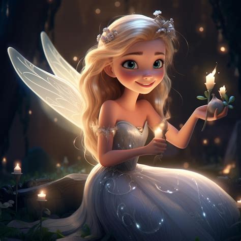 Premium Photo | Disney princess with fairy wings holding a flower in a ...