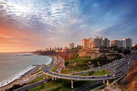 Lima, Peru Along the Coast at Dusk Stock Photo - Image of high, angle ...