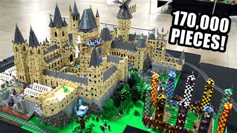 Huge LEGO Hogwarts with Interior Scenes – Great Hall, Quidditch Stadium, Train & More!