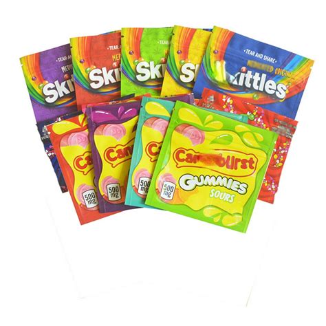 Empty Sour Candy Gummies Mylar Bags Rainbow Zipper Edible Packaging ...