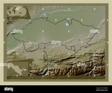 Ferghana, region of Uzbekistan. Elevation map colored in wiki style ...