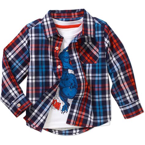 Baby Toddler Boy Long Sleeve Woven Shirt and Graphic T-Shirt Set - Walmart.com