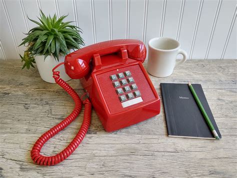 Vintage Red Telephone Cortelco Push Button Desk Phone Industrial Decor ...